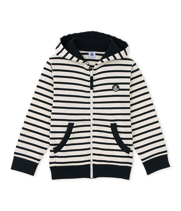 Sweat zipp&eacute; gar&ccedil;on en jersey lourd blanco/azul