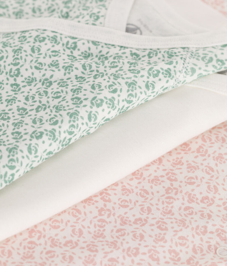 Juego de 3 bodis cruzados y estampados de manga corta de algod&oacute;n para beb&eacute; multicolor