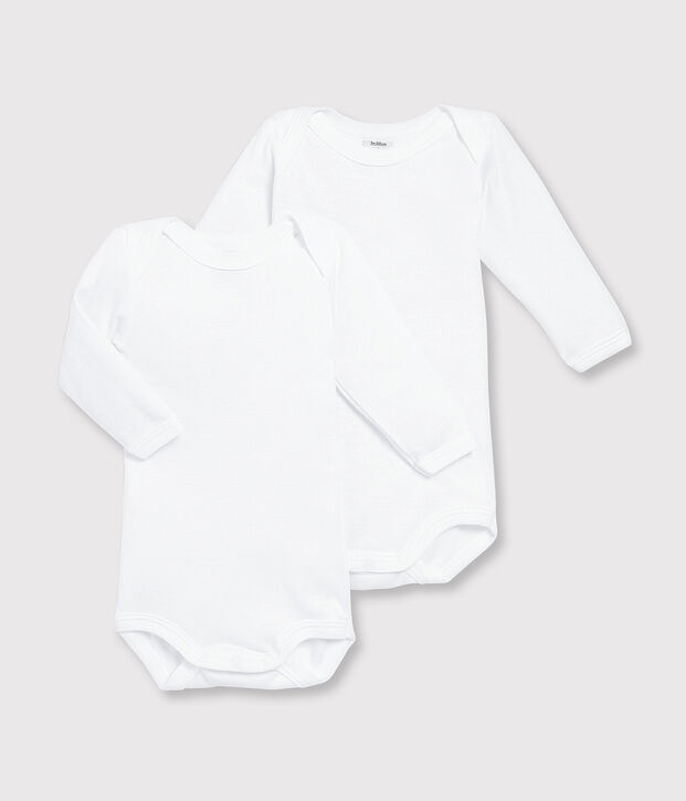 Lote de 2 bodys blancos de manga larga de beb&eacute; blanco