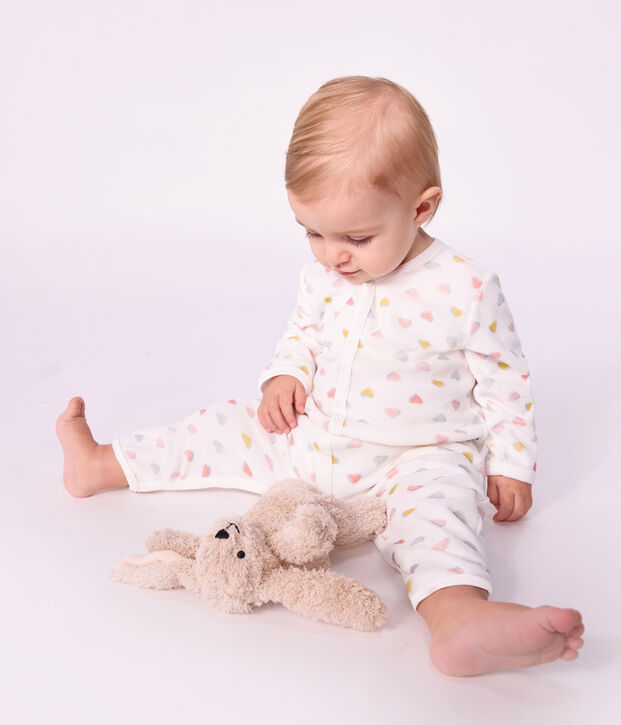 Pijama de terciopelo sin pies con estampado de corazones para beb&eacute; blanco/multicolor