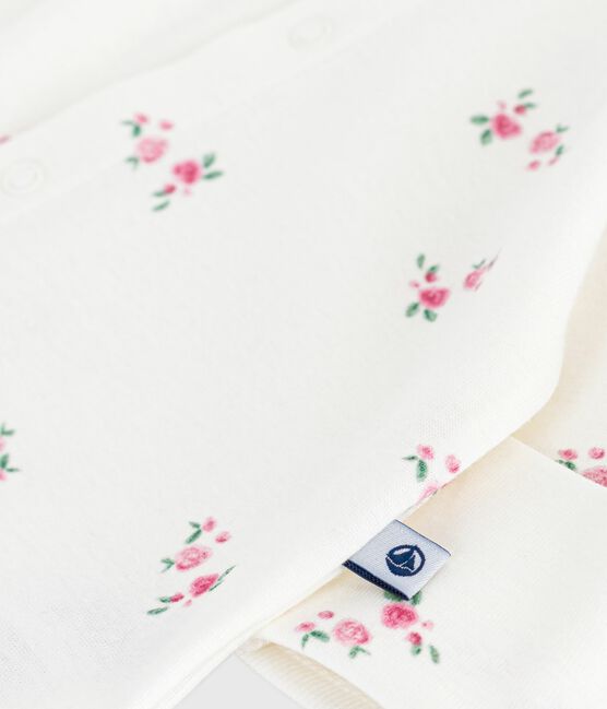 Pijama de algodón con cuello y flores para bebé blanco MARSHMALLOW/blanco MULTICO