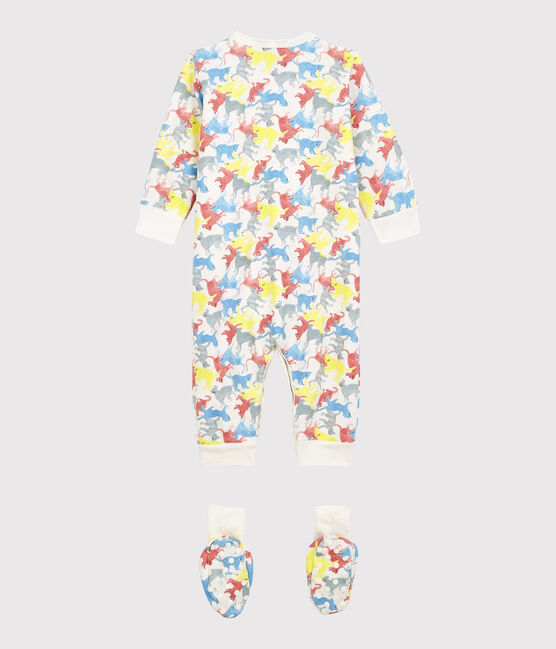 Pijama de gatitos de colores en felpa de bebé blanco MARSHMALLOW/blanco MULTICO