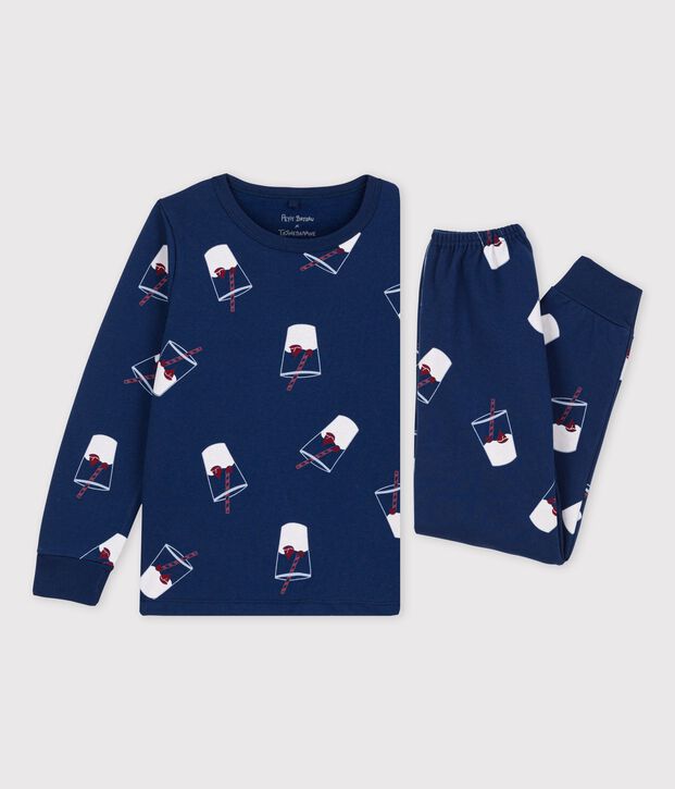 Pijama infantil de algod&oacute;n org&aacute;nico Tajinebanane x Petit Bateau azul/multicolor