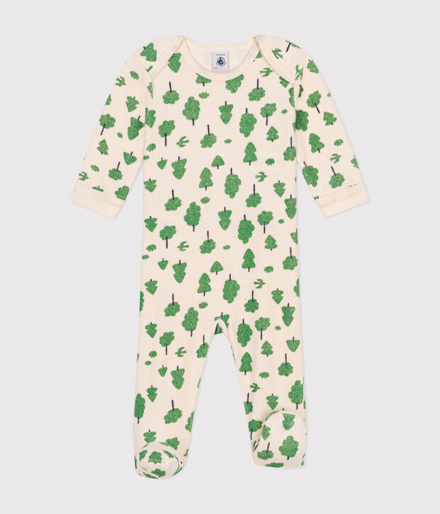 Pijama de tejido de rizo cepillado con estampado de &aacute;rboles para beb&eacute; crudo/multicolor