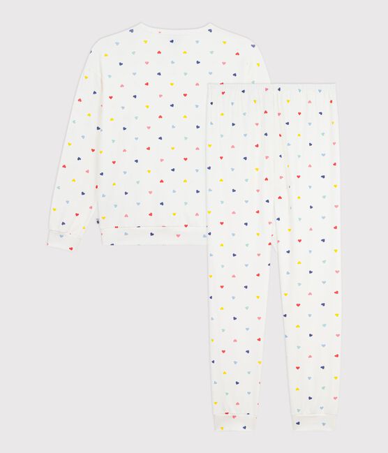 Pijama de algodón y elastano con estampado de corazones para mujer blanco MARSHMALLOW/blanco MULTICO