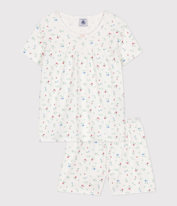 Pijama infantil corto de algod&oacute;n con frutas blanco/multicolor