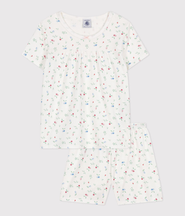 Pijama infantil corto de algod&oacute;n con frutas blanco/multicolor