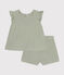 Conjunto de blusa y pantalón corto de gasa de algodón para bebé verde HERBIER
