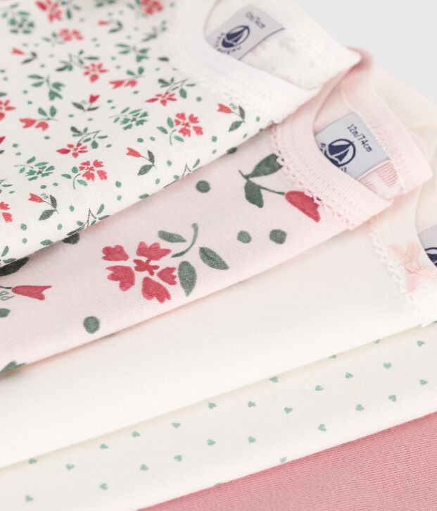 Juego de 5 bodis de algod&oacute;n de manga corta con flores para beb&eacute; multicolor