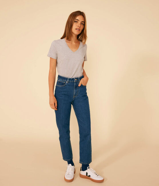 Camiseta LA RECTA de algodón con cuello de pico para mujer gris CHATON CHINE