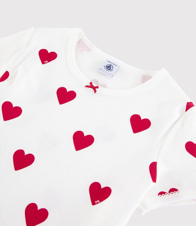 Pijama shorts de algod&oacute;n con estampado de corazones para ni&ntilde;o/a blanco/rojo