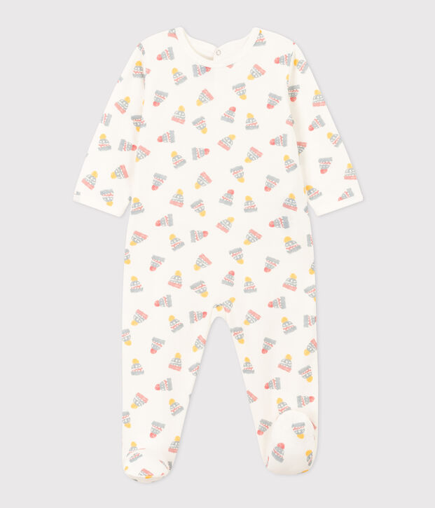 Pijama de felpa con gorros para beb&eacute; blanco/multicolor