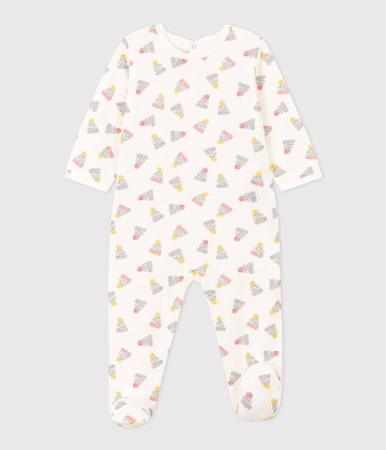 Pijama de felpa con gorros para beb&eacute; blanco/multicolor