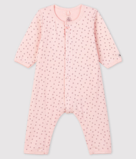 Bodi pijama sin pies con pequeñas estrellas de bebé niña de algodón orgánico rosa FLEUR/gris CONCRETE