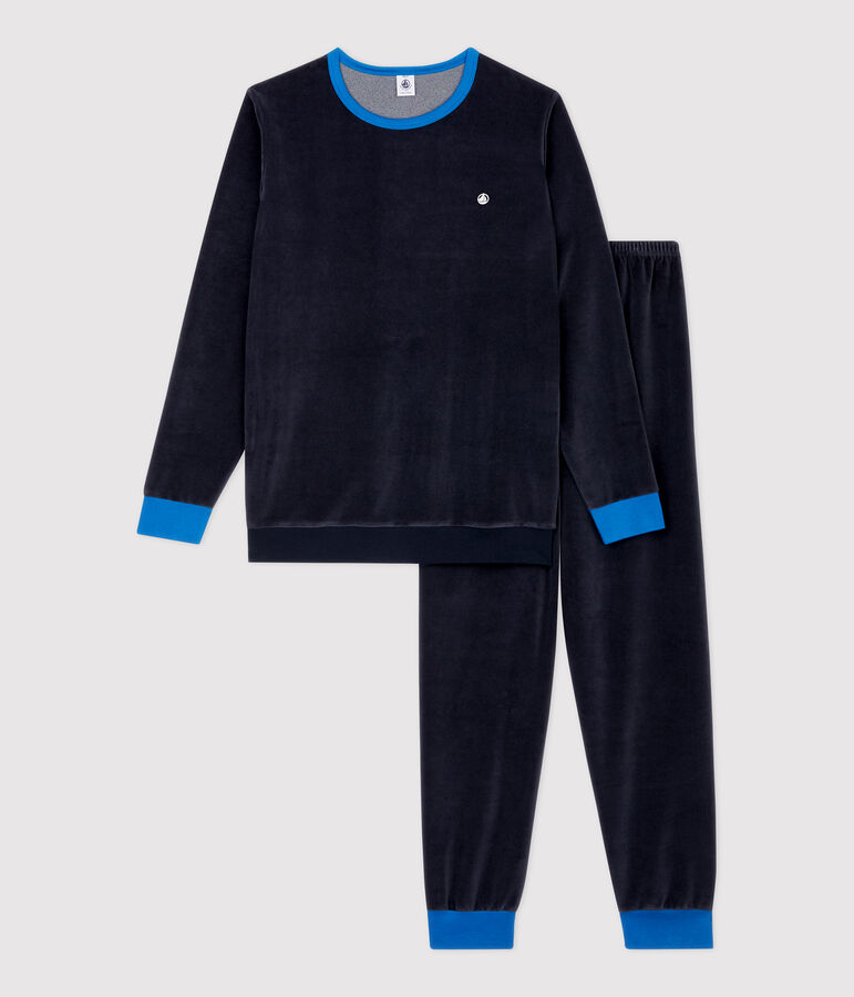 Pijama azul marino de ni&ntilde;o de terciopelo azul