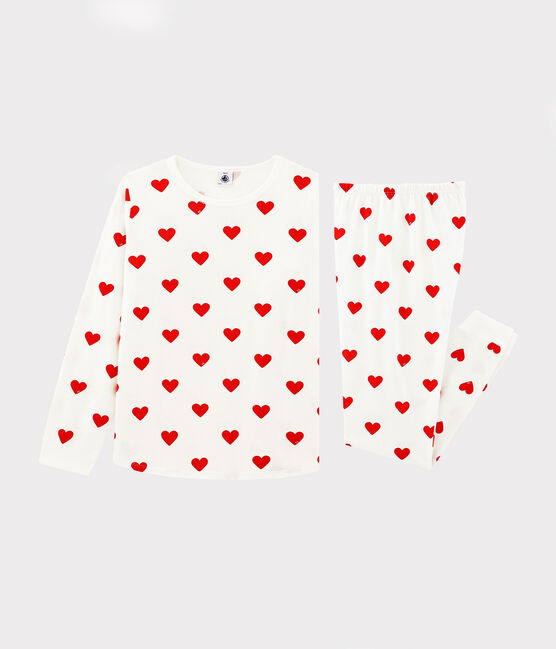 Pijama infantil con corazones de felpa blanco MARSHMALLOW/rojo TERKUIT