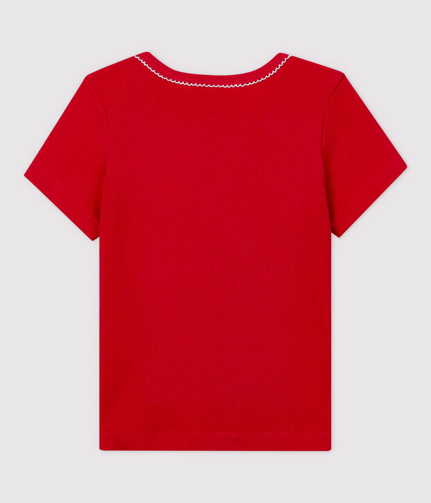 Camiseta de manga corta de algod&oacute;n de ni&ntilde;a rojo
