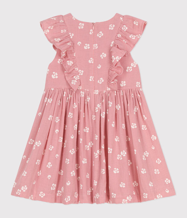 Vestido infantil sin mangas de algod&oacute;n con flores rosa/blanco