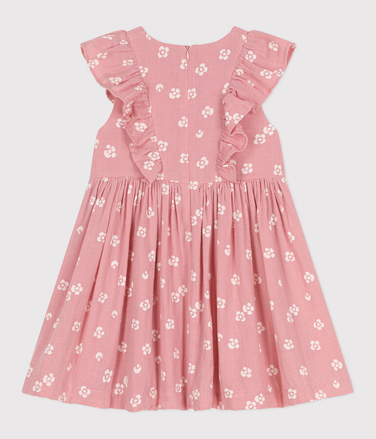 Vestido infantil sin mangas de algod&oacute;n con flores rosa/blanco