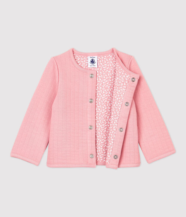 C&aacute;rdigan de tejido t&uacute;bico acolchado de beb&eacute;. rosa