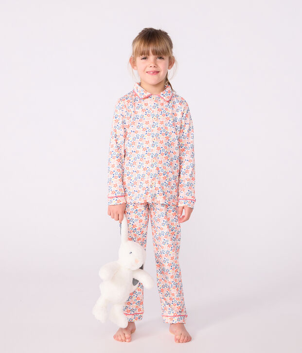 Pijama infantil abotonado de algod&oacute;n estampado blanco/multicolor