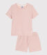 Pijama corto y liso de algodón calado para niña