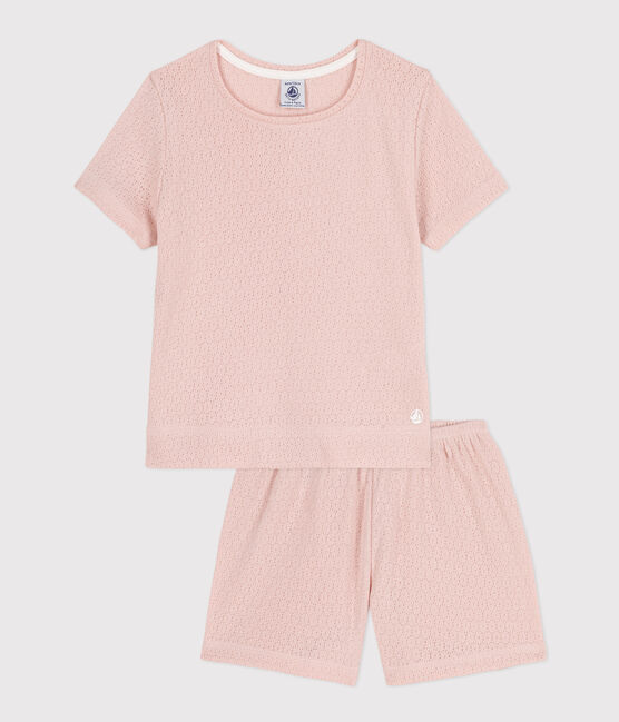 Pijama corto y liso de algodón calado para niña rosa SALINE
