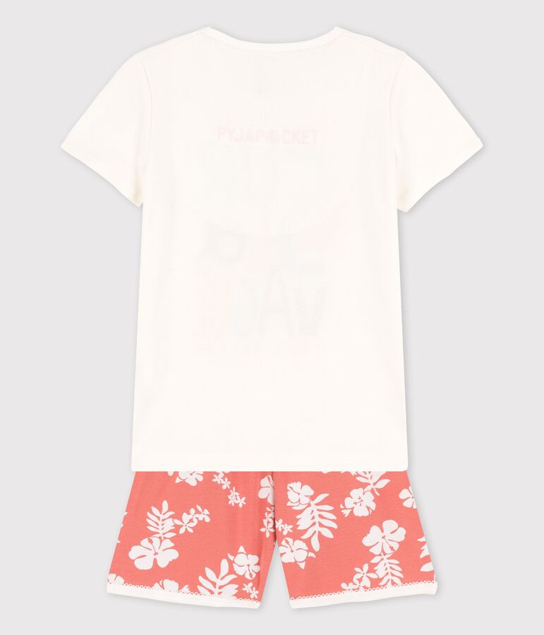 Pijama corto hawaiano de algod&oacute;n rosa para ni&ntilde;a blanco/rosa