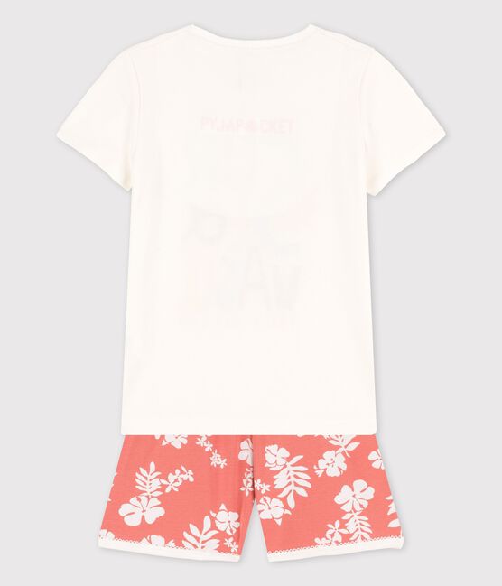 Pijama corto hawaiano de algodón rosa para niña blanco MARSHMALLOW/ PAPAYE