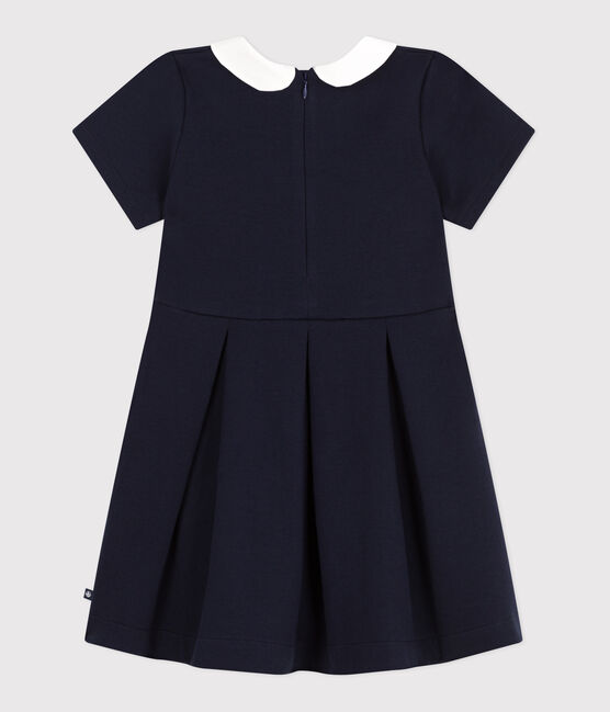 Vestido infantil liso de algodón de manga corta azul SMOKING