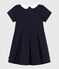 Vestido infantil liso de algodón de manga corta azul SMOKING