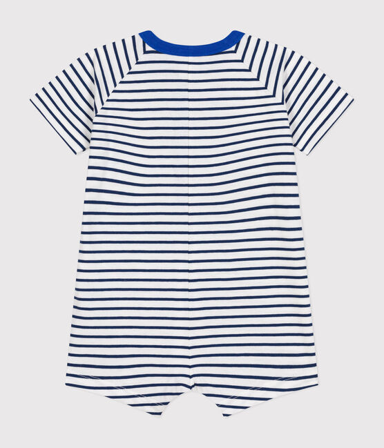 Mono corto de punto fino para bebé blanco MARSHMALLOW/azul MEDIEVAL