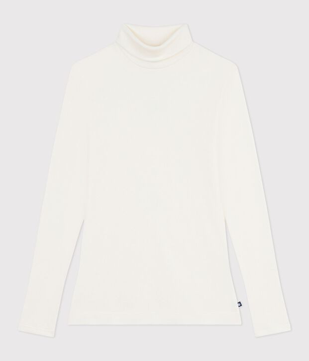 Camiseta de cuello alto Ic&oacute;nica de lana y algod&oacute;n para mujer MILK