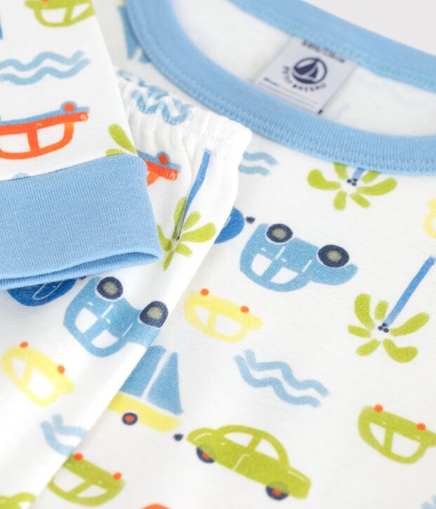 Pijama infantil muy ajustado de algod&oacute;n con estampado de coches blanco/multicolor