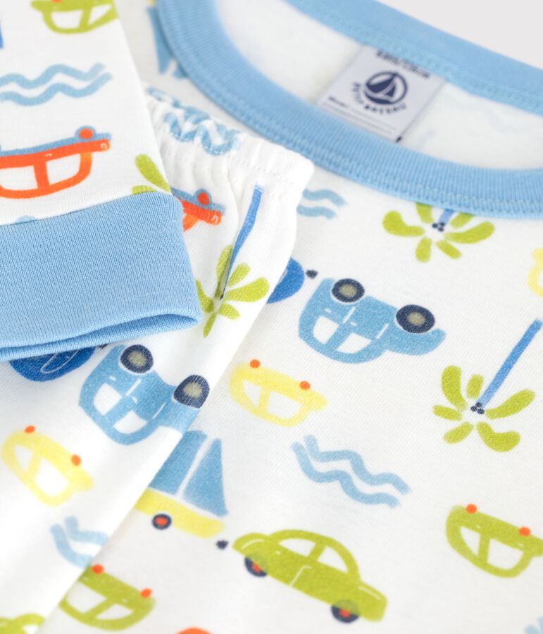 Pijama infantil muy ajustado de algod&oacute;n con estampado de coches blanco MARSHMALLOW/blanco MULTICO