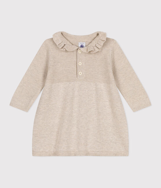 Vestido de manga larga de punto tricotado de algodón para bebé beige MONTELIMAR CHINE