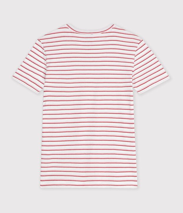 Camiseta de algod&oacute;n de manga corta a rayas para mujer blanco/rojo
