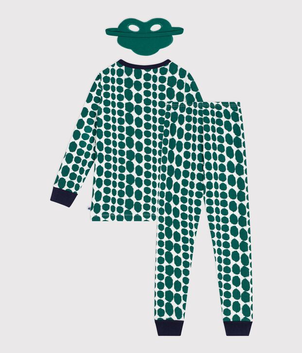 Pijama disfraz infantil de algod&oacute;n con estampado de cocodrilo verde/verde