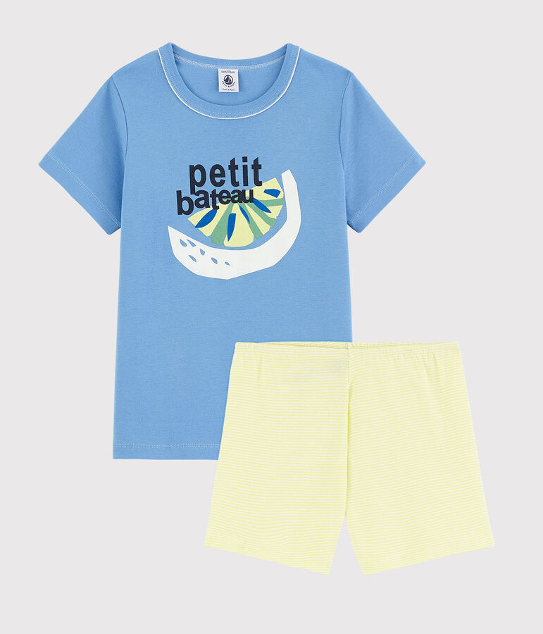 Pijama corto de lim&oacute;n de algod&oacute;n de ni&ntilde;o azul/multicolor