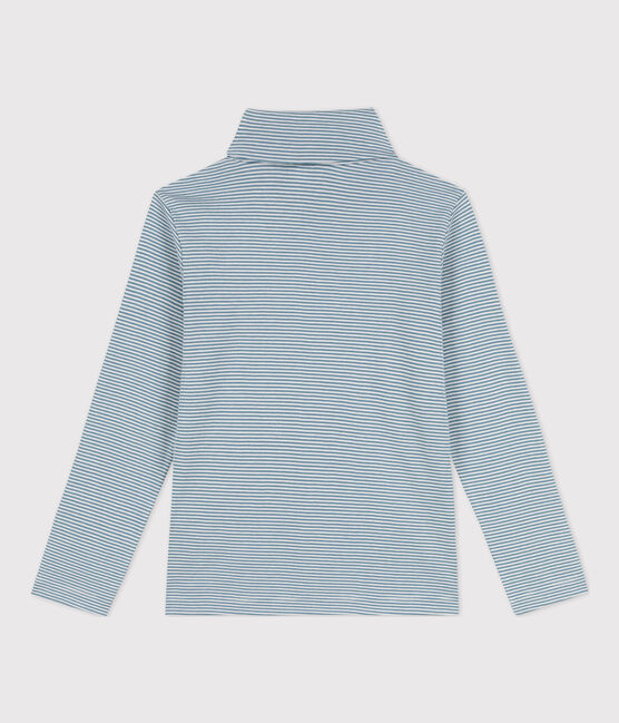 Prenda de cuello cisne a rayas de algodón de niña/niño azul ROVER/blanco MARSHMALLOW