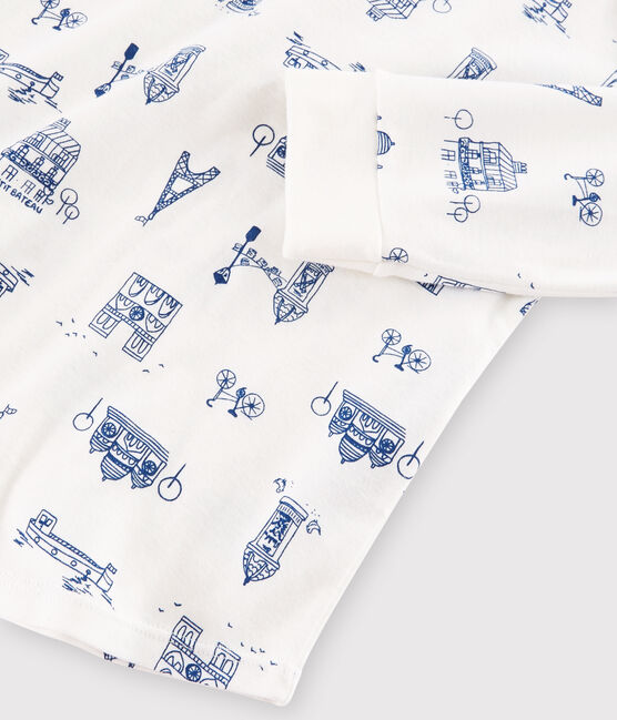 Pijama infantil de niño con estampado París de punto blanco MARSHMALLOW/azul MAJOR