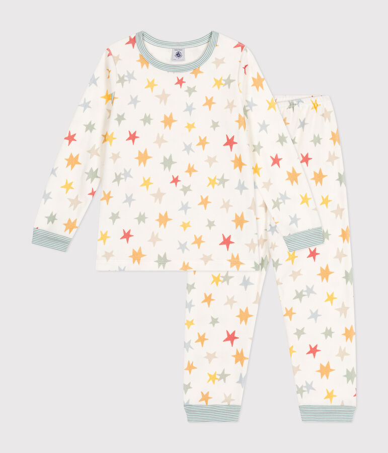 Pijama infantil de terciopelo con estampado de estrellas blanco MARSHMALLOW/blanco MULTICO