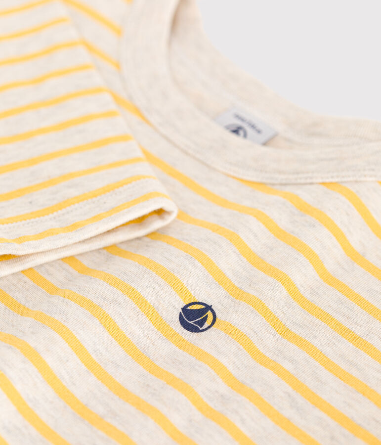 Camiseta de manga larga de t&uacute;bico para ni&ntilde;o. beige/amarillo