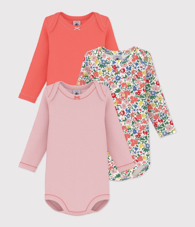 Juego de bodis de algod&oacute;n de manga larga con estampado de flores para beb&eacute; multicolor