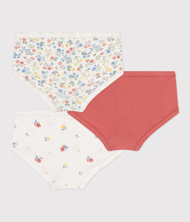 Juego de 3 braguitas infantiles de algod&oacute;n con flores de talle alto multicolor