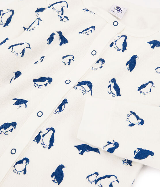 Pijama unisex de rizo picado muy cálido blanco MARSHMALLOW/azul MAJOR