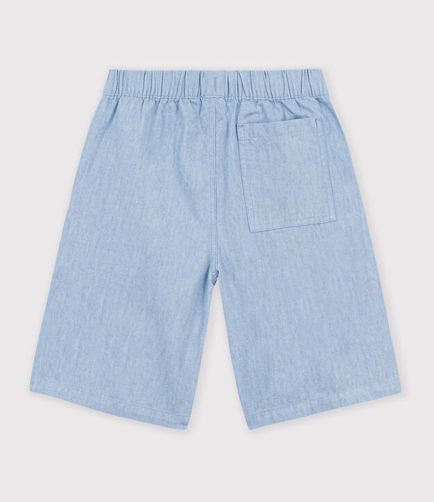 Bermudas cortas infantiles de algod&oacute;n liso azul