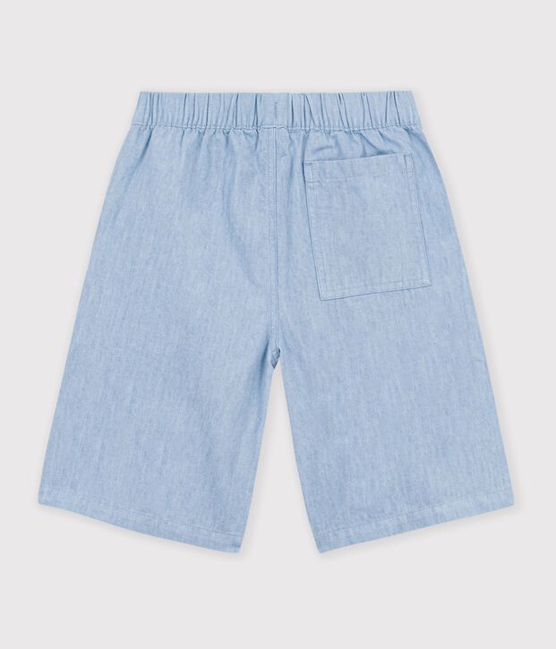 Bermudas cortas infantiles de algod&oacute;n liso azul