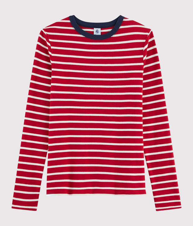 Camiseta ic&oacute;nica con cuello redondo para mujer rojo/blanco
