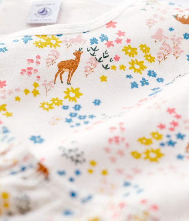 Pijama con estampado de flores de ni&ntilde;a de mulet&oacute;n blanco/multicolor